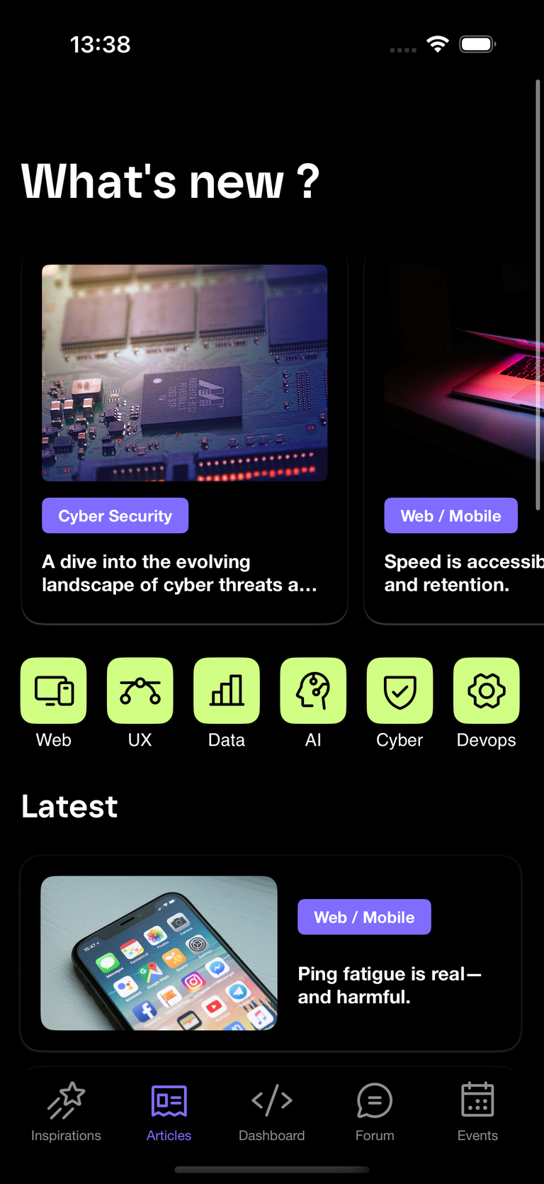 Articles in dark mode