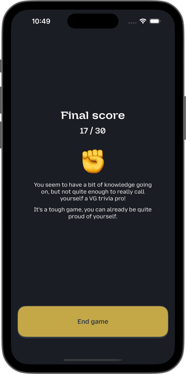 Result screen dark